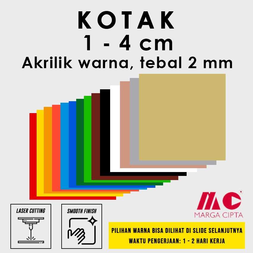 [Tebal 2 mm] Kotak Akrilik 1 / 2 / 3 / 4 cm - Akrilik warna Gold / Silver / Rose Gold / Hitam / Puti