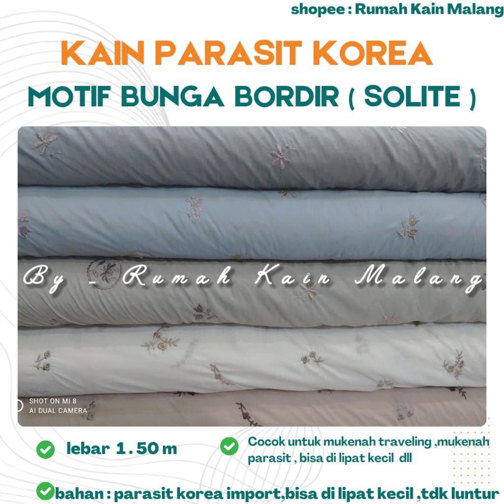 KAIN PARASIT KOREA BORDIR MOTIF BUNGA ( SOLITE ) || ( HARGA PER 0.50 METER )