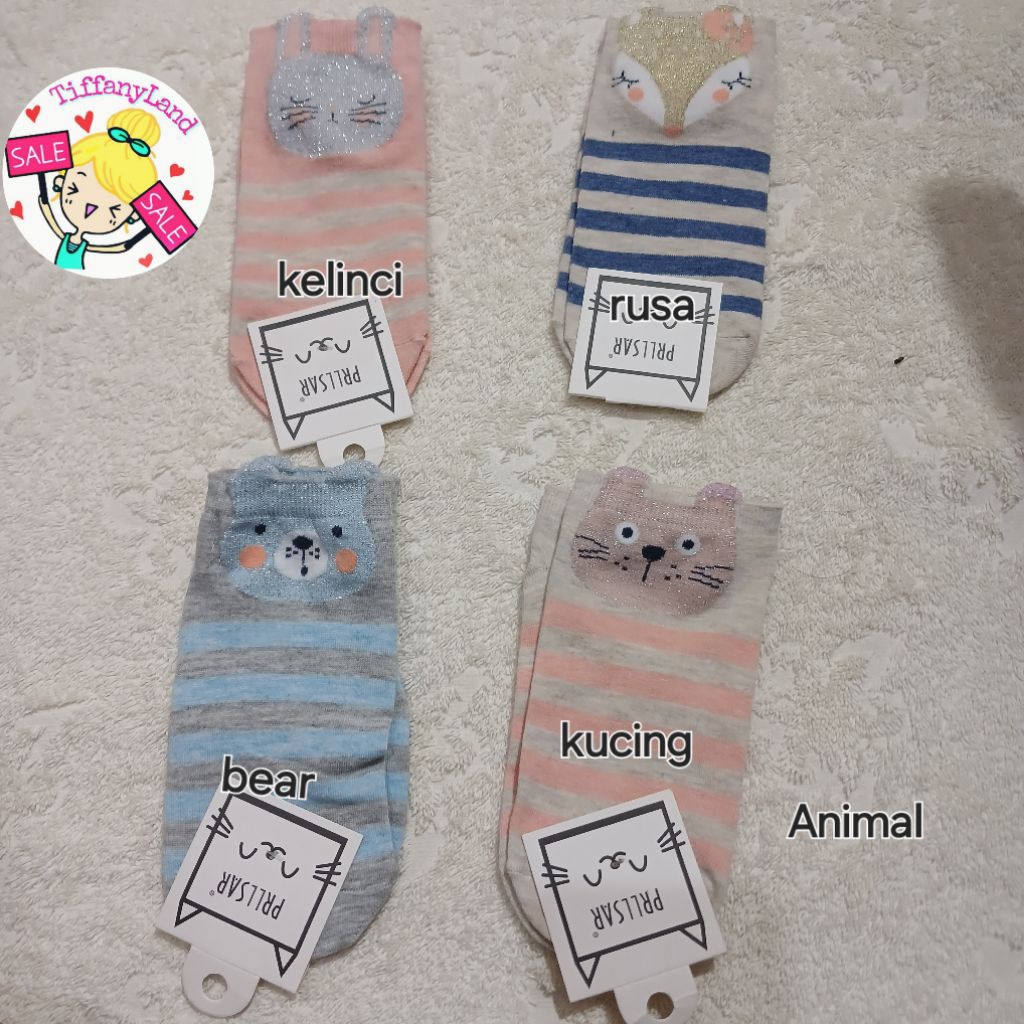 kaos kaki wanita katun korea style animal