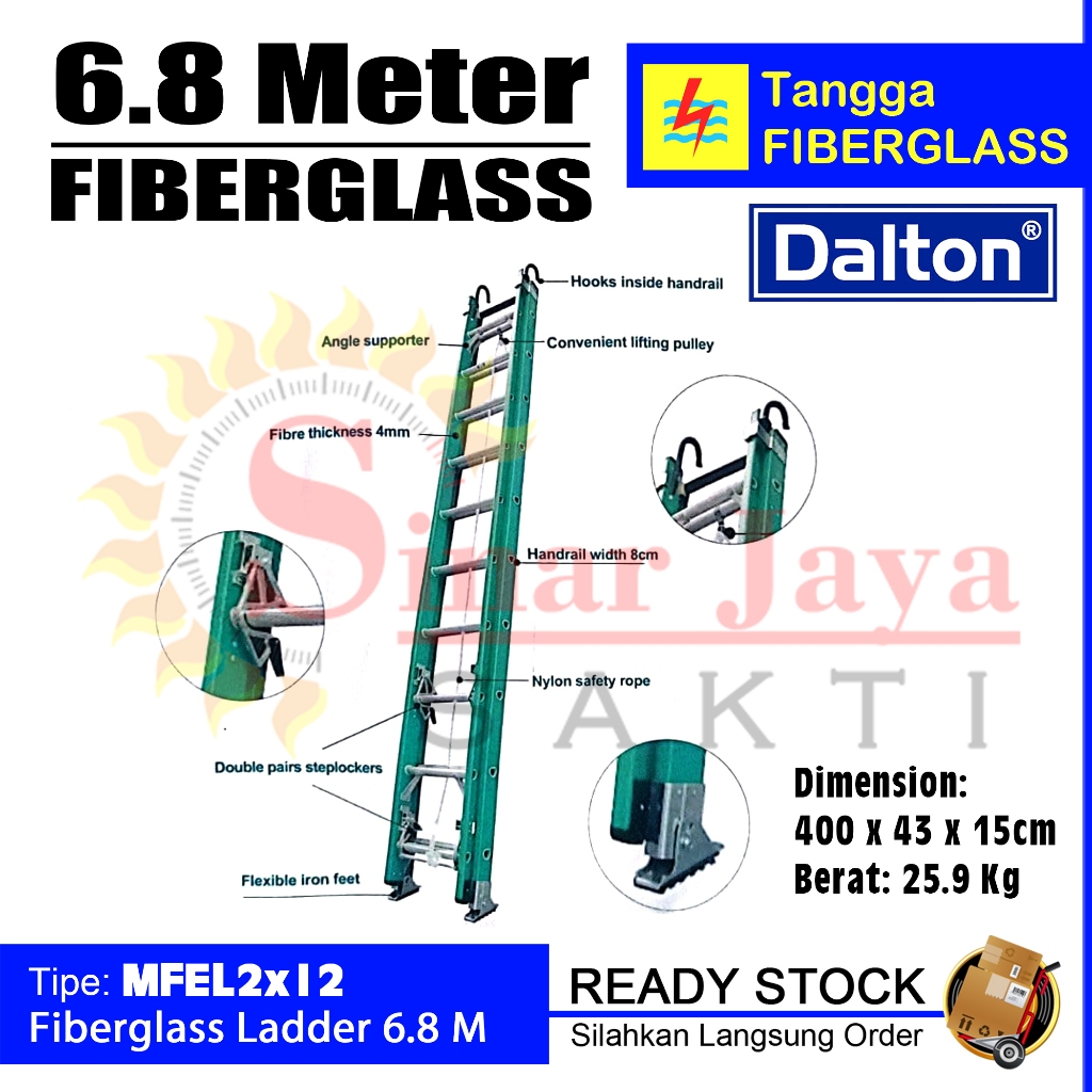 DALTON Tangga Fiberglass 6.8 Meter | Tangga Fiberglass PLN 6,8 Meter Dalton MFEL2x12 | Tangga Anti L
