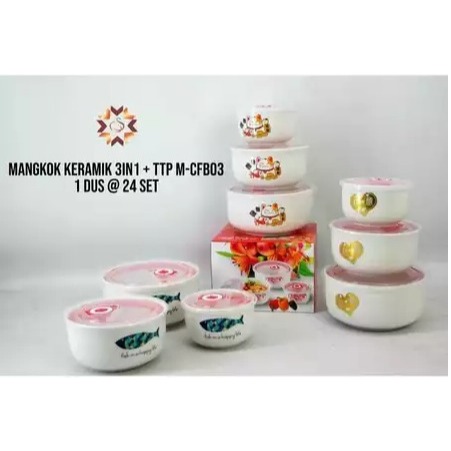 Mangkok Keramik Susun Tutup Anti-Bocor/ Mangkok Keramik 3IN 1 + Tutup/ Mangkok Set Souvenir