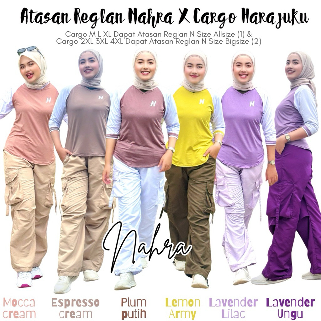 Nahra Setelan Atasan Reglan N Bahan Spandek & Cargo Harajuku Bahan Parasut Untuk Baju Senam & Aktifi