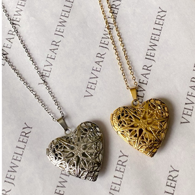 Lylia - Kalung titanium love anti karat buka tutup custom foto & tulisan