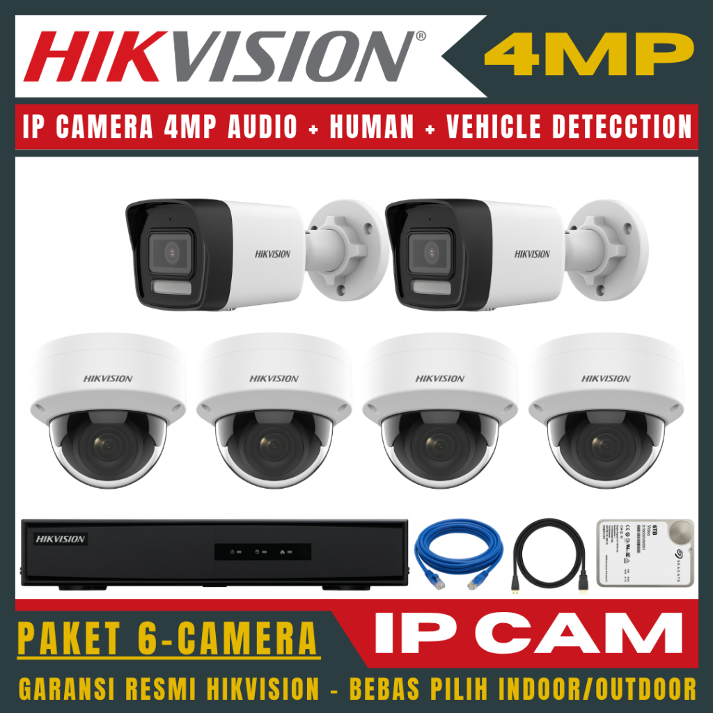 HIKVISION IP CAMERA 4MP PAKET 8 CHANNEL 6 KAMERA