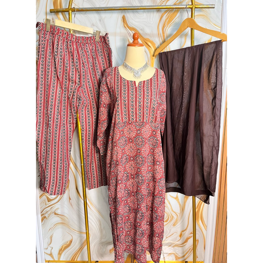 BAJU INDIA KURTI WANITA ONE SET TERACOTTA