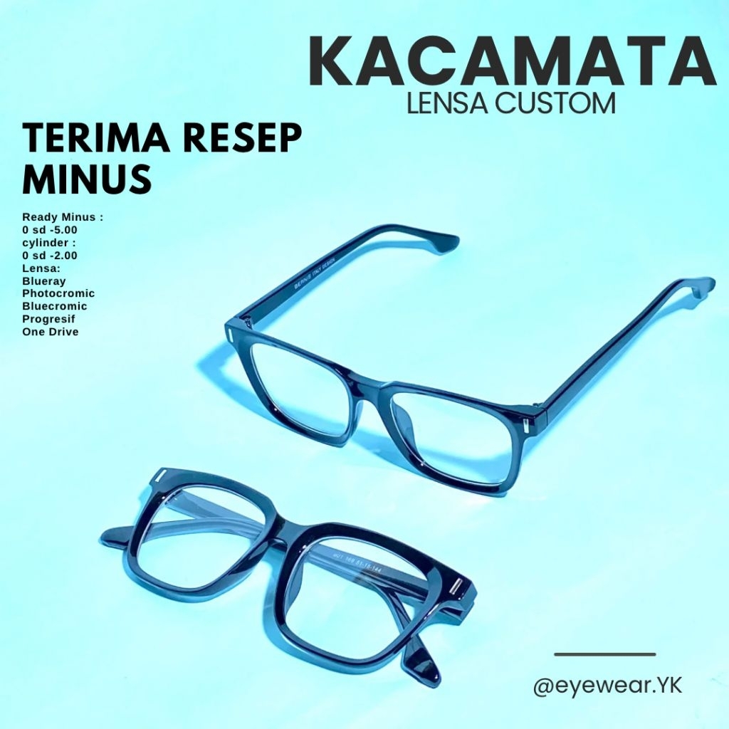 Kacamata SL125 Frame Kotak | Lensa Resep Minus Photocromic Bluecromic Blueray