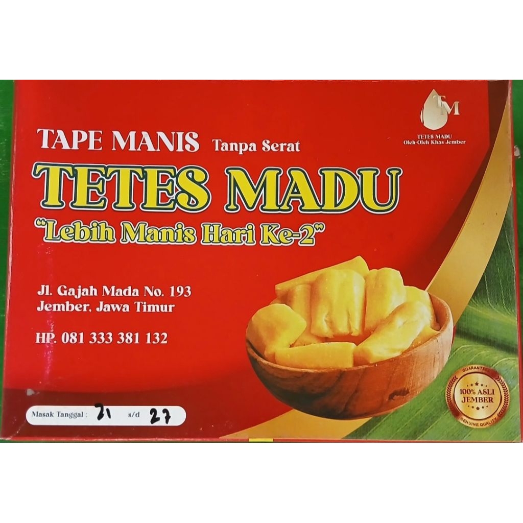 Tape Jember Tape Singkong Tape Tetes Madu 600gr Asli Jember