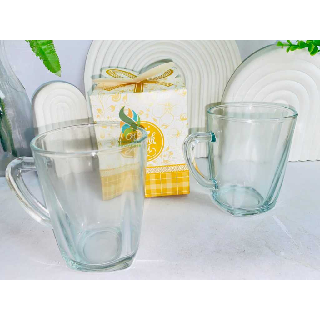 Souvenir Tumbler Minum Gelas Kaca Kotak Cup Gagang Cangkir Kopi Mug Teh