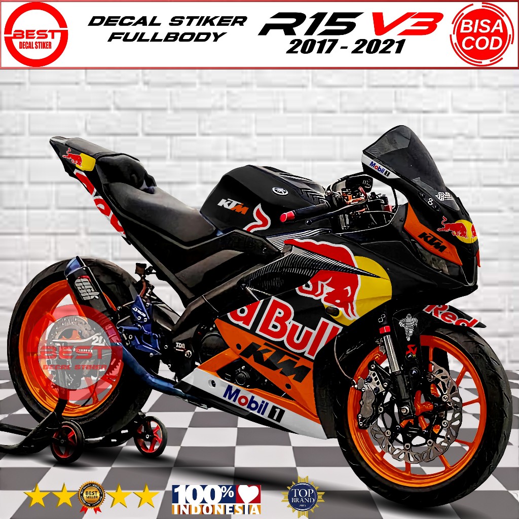 Decal Stiker Motor R15 V3 Fullbody Desain Red Bull Racing