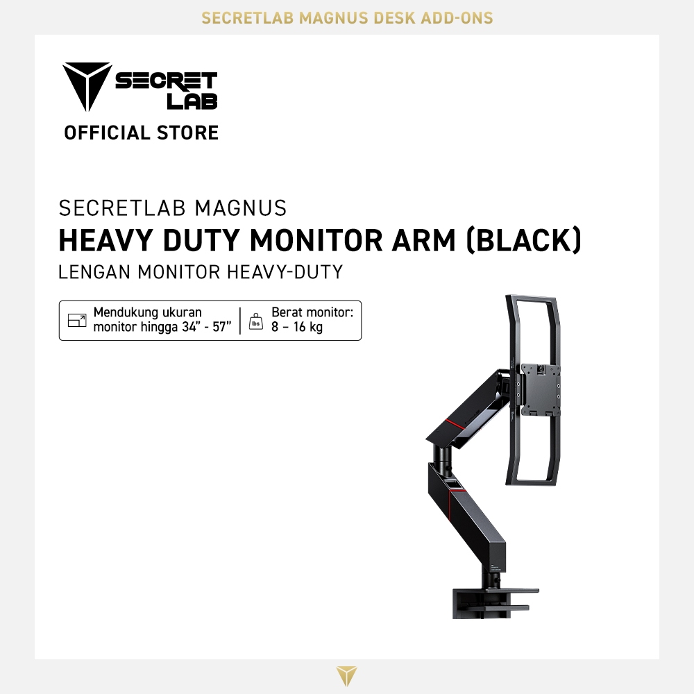 Secretlab MAGNUS Heavy Duty Monitor Arm Black | Untuk Ultrawide & Curved Monitor | Garansi 1 Tahun
