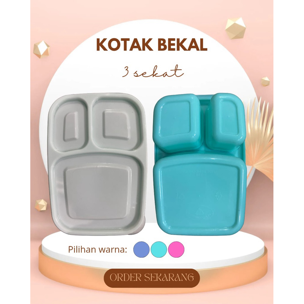 kotak makan 3 sekat/ kotak bekal 3 sekat/ New Cornelius lunch box kotak bekal nasi anak sekolah plas
