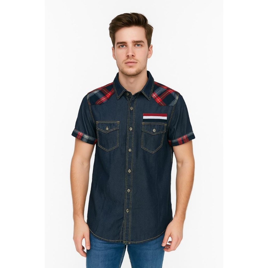 Shirt denim jeans Nevada Kemeja branded pria
