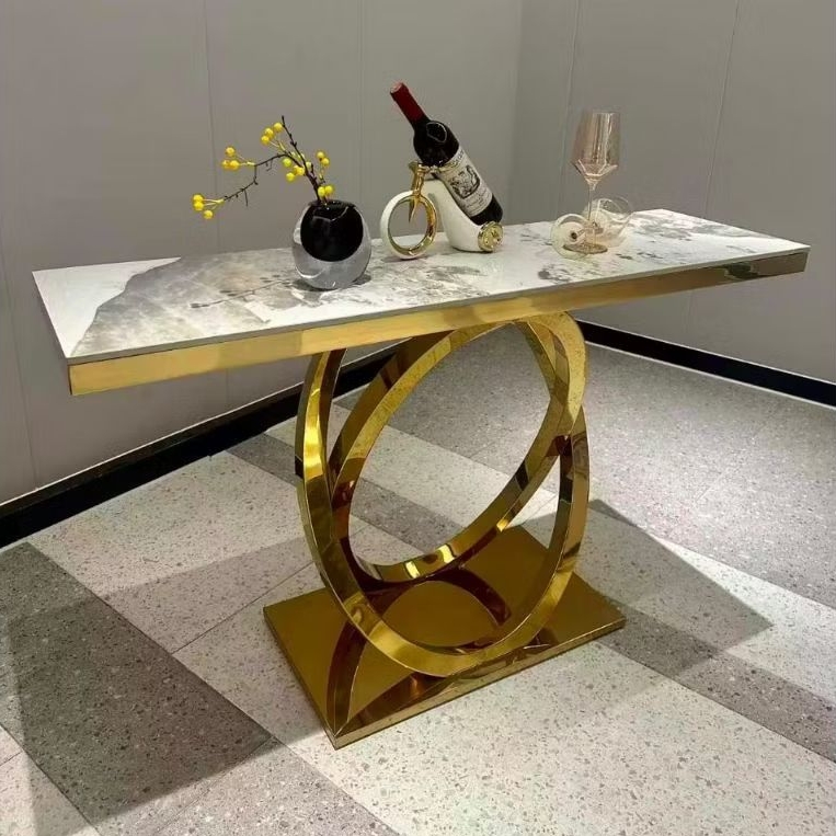 Console Table Premium Import Stainless Gold G335 - Top Table Batu Granit Premium - Modern & Stylish