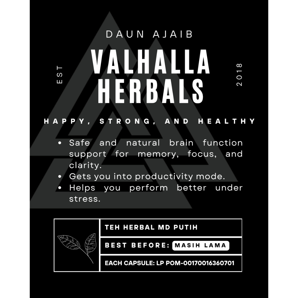 Valhalla Herbals Teh Herbal MD Putih 50 Kapsul Meningkatkan Kebahagiaan Fokus Mood Depresi Overthink