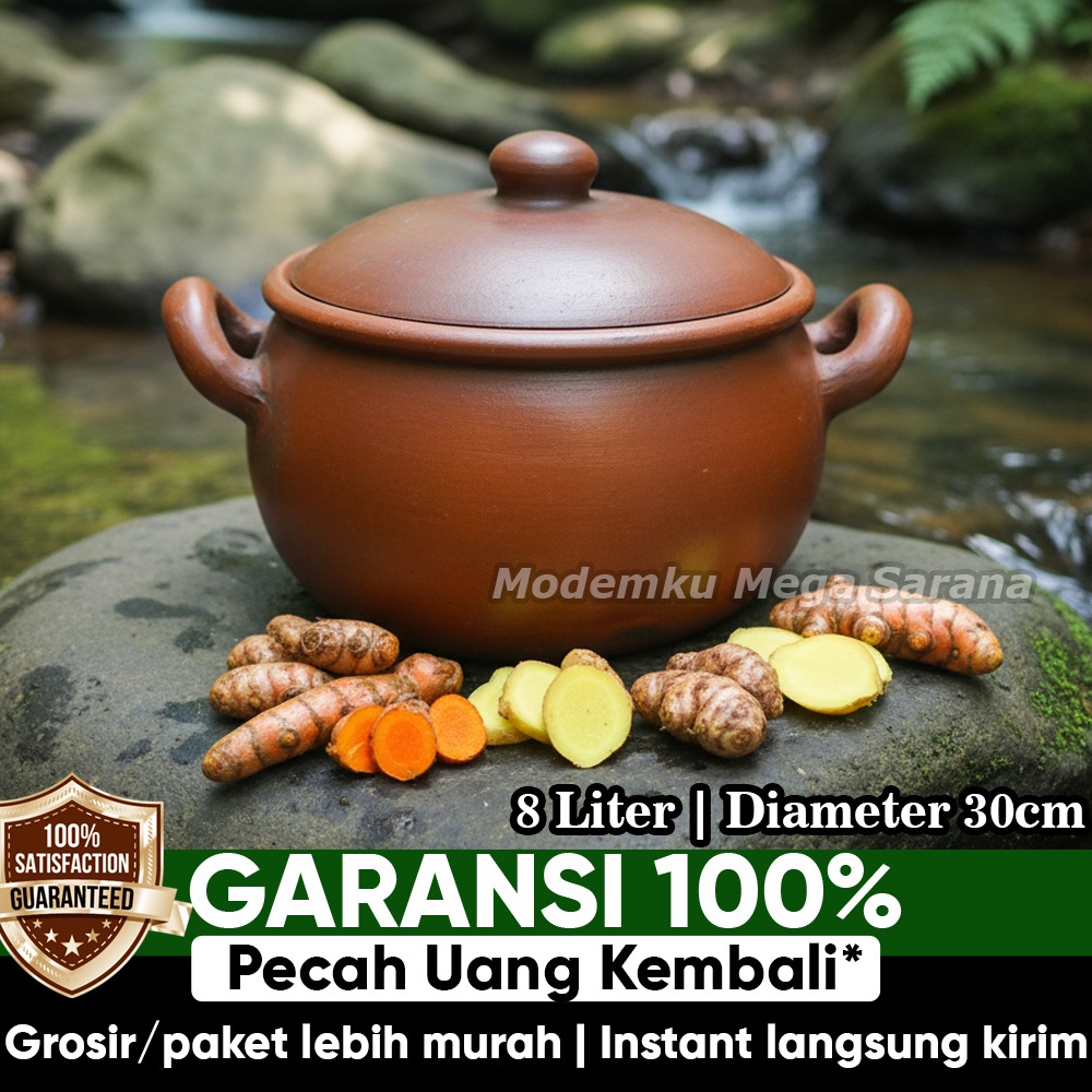 Panci Tanah Liat Jumbo Kuali Kendil Gerabah Rebus Sayur Godog Jamu Herbal D30 Diameter 30 cm - 8 Lit