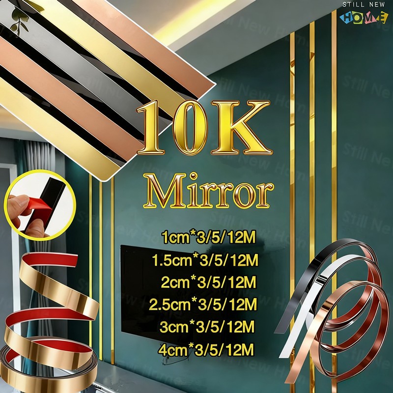 3/5M List Plat Strip Mirror Gold 10K Bahan Stainless Steel List Wallpaper Dinding List Gold Wall Mol