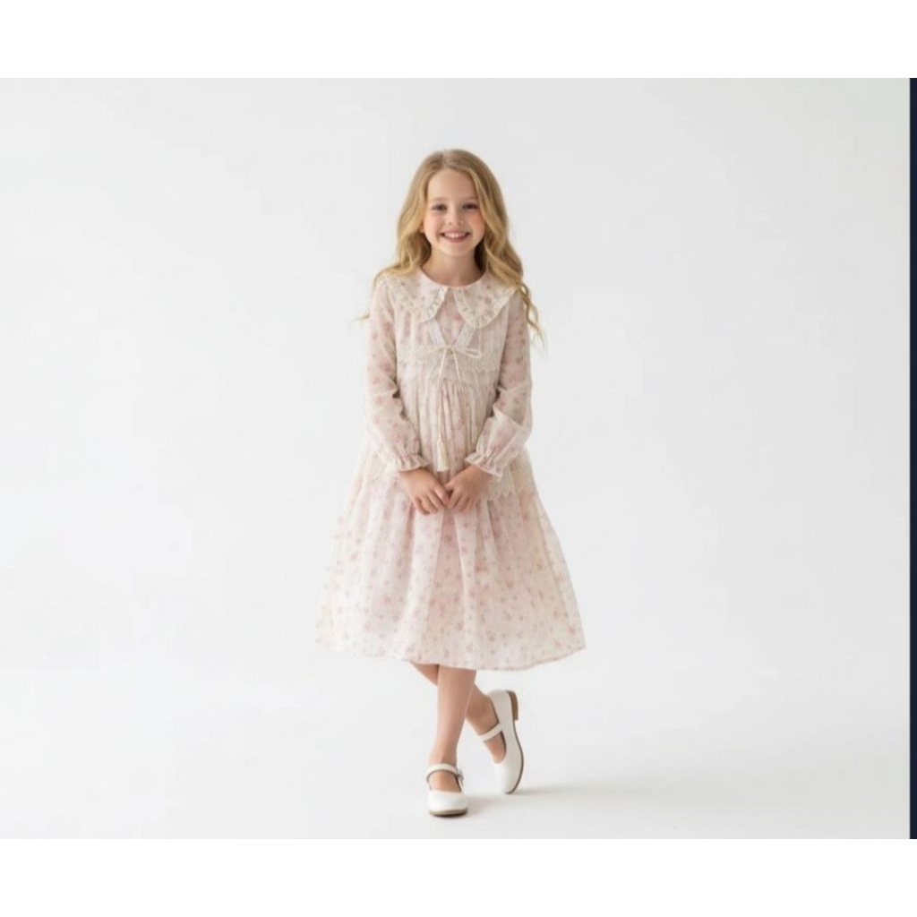 FASHION ANAK MUSLIM- 6 - 11 TAHUN MIDI DRESS ANAK PEREMPUAN PREMIUM CHIFFONE ROMPI BRUKAT FULL 9925