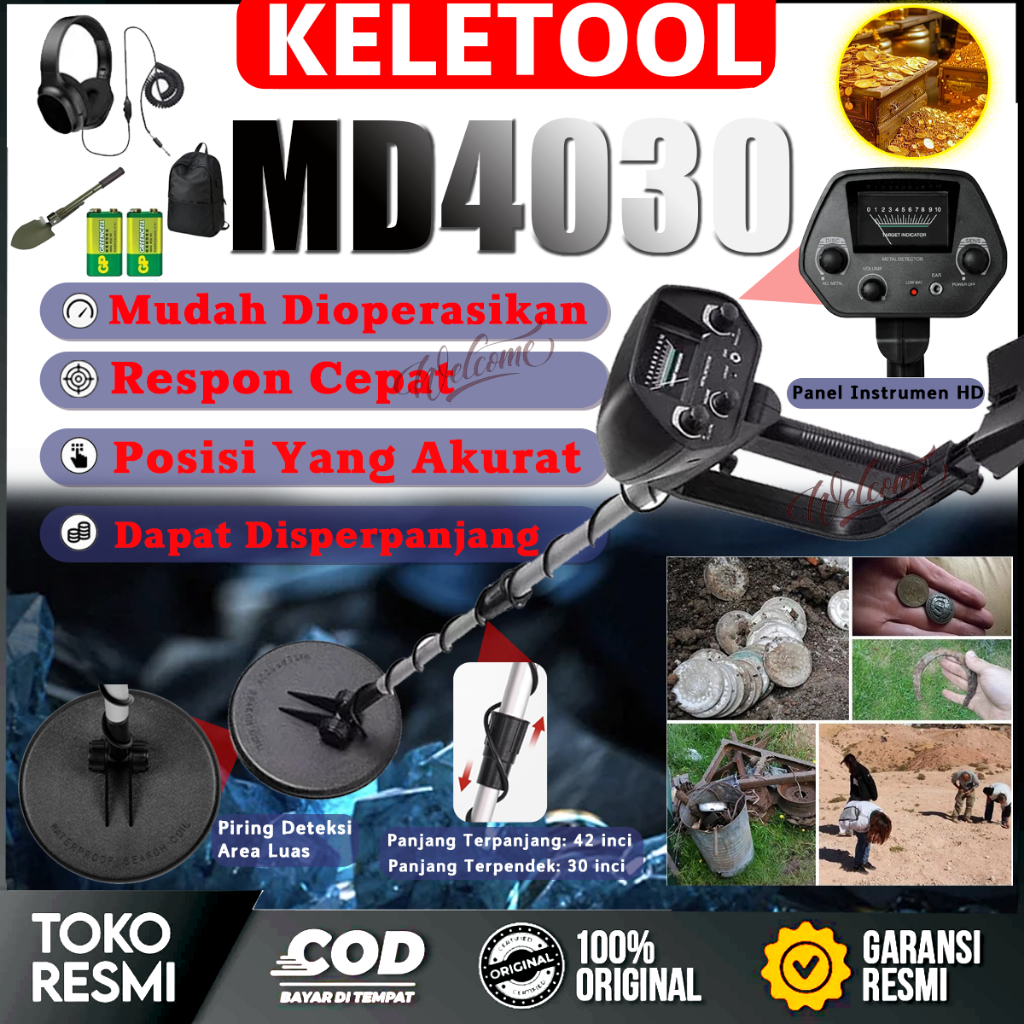 MD-4030 Detektor Logam Emas 2 Baterai Metal Detector Dalam Tanah Alat Pendeteksi Underground Pencari