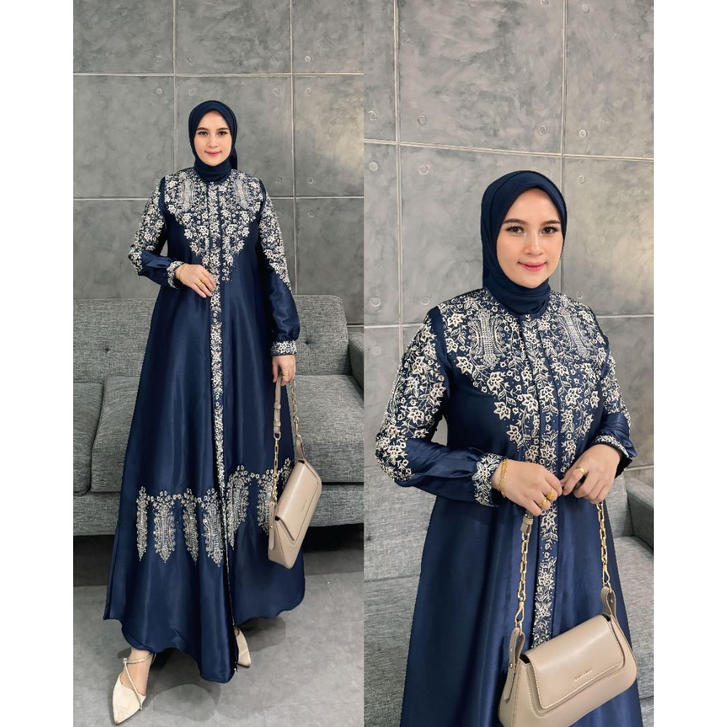 Gamis Almina Mewah Elegan - Gamis Satin Bordir Premium - Gamis Busui -  Dress Pesta - Busana Muslima