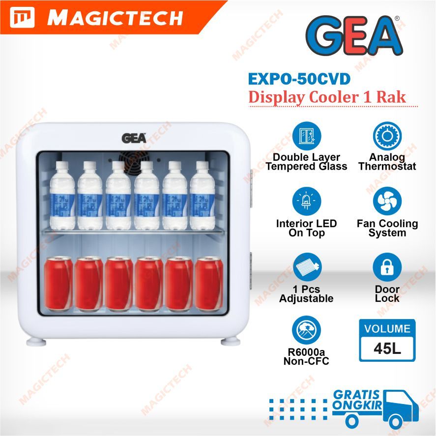Showcase GEA EXPO-50CVD 45 Liter / 45L Mini Display Cooler Series Chiller Curved Glass Pendingin