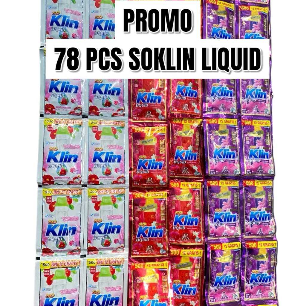 Paket Hemat 78 Sachet SoKlin Deterjen Liquid 22ml So klin
