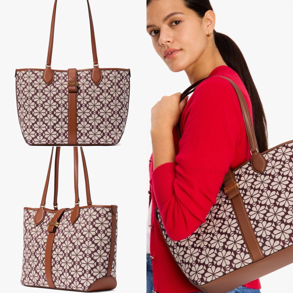 KS Spade Flower Jacquard medium Open Tote Burgundy