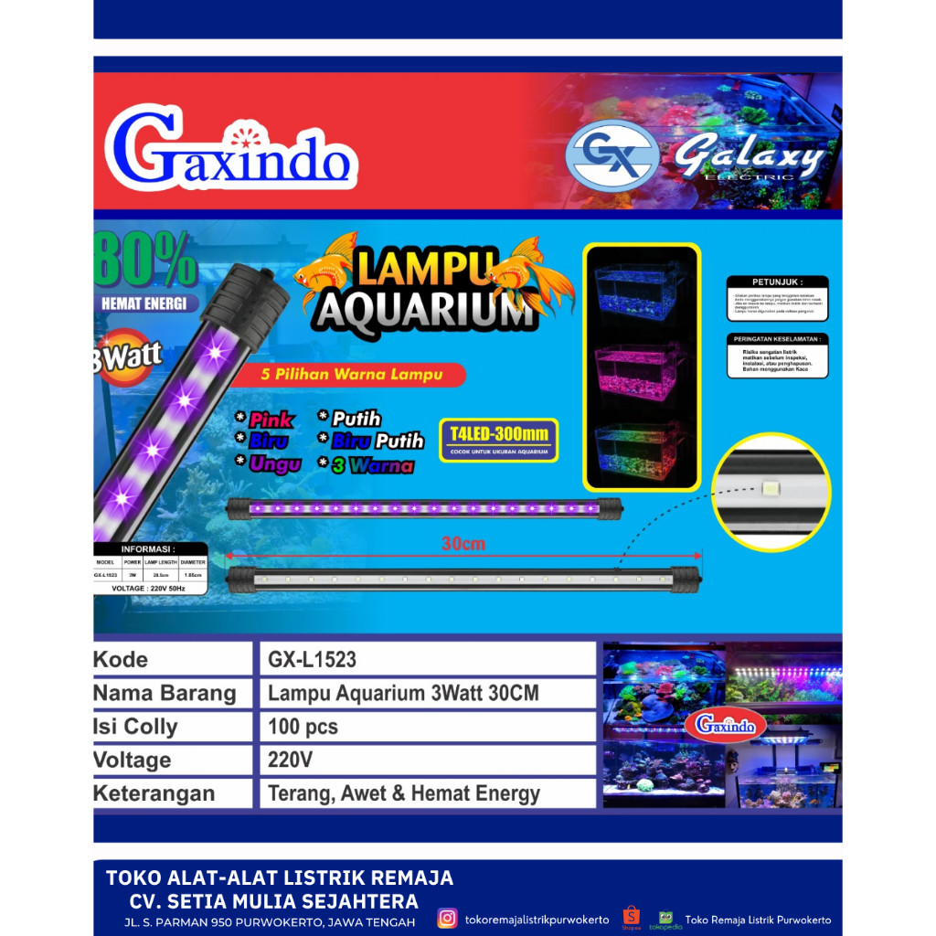 LAMPU AQUARIUM LED 3W RGB Gaxindo