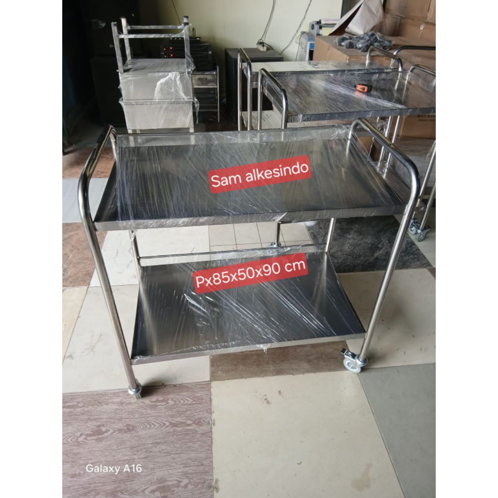 Trolley MBG 2 rak stainless/ trolley dapur mbg
