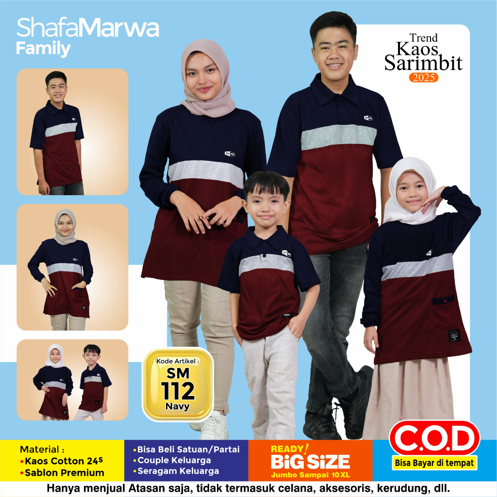 SHAFA MARWAH Kaos Sarimbit Keluarga Original - Baju Couple Atasan Tunik Family Set SM112 Navy