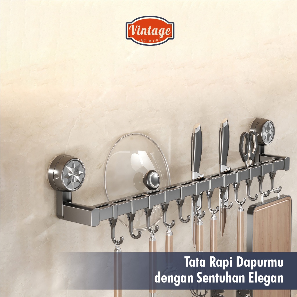 Rak Gantung Dapur Tanpa Bor - Rak Penyimpanan Dapur Multifungsi - Gantungan Alat Dapur - Gantungan