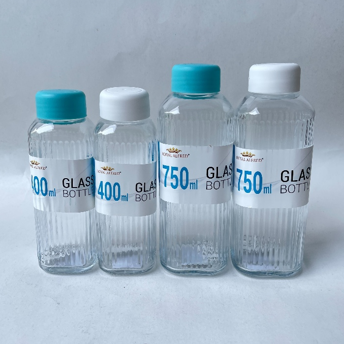 botol air minum juice sirup kaca segi Anna 400 ,750 dan 1 liter tutup plastik