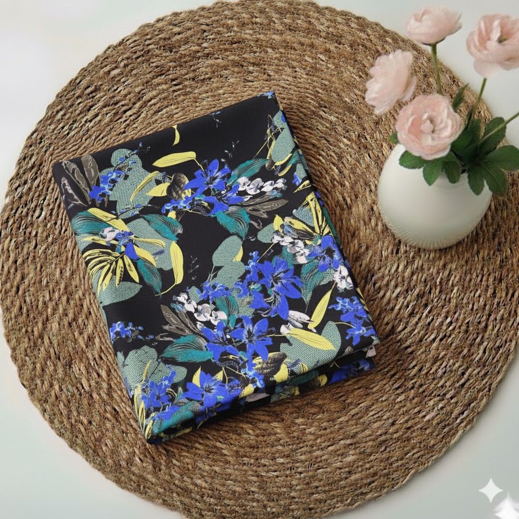 kain katun rayon fujet motif bunga, tidak transparan, harga 0,5meter