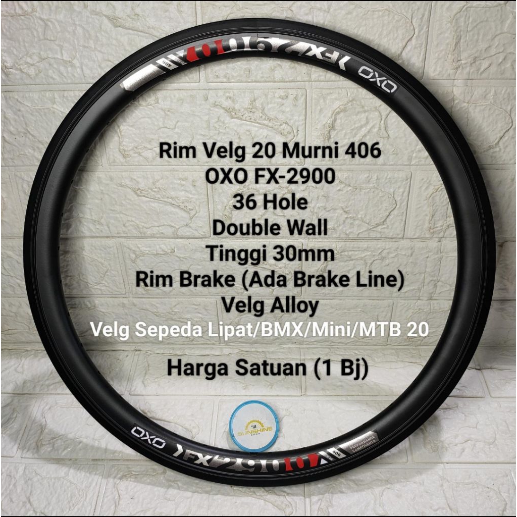 Velg Rims 20 OXO FX2900 Murni ETRTO 406 Lubang 36H Alloy Double Wall 3cm Ada Brake Line Valve AV unt