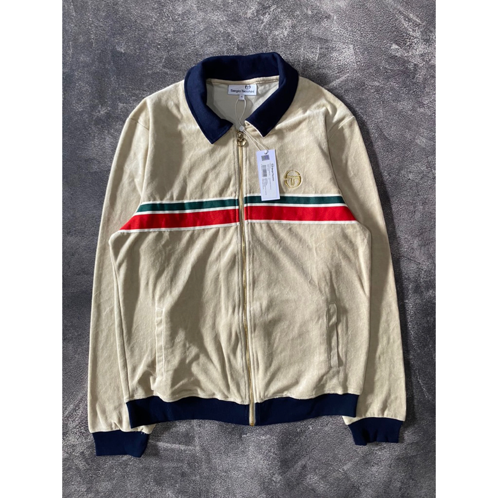 Sergio Tacchini Spencer Velour TrackTop Jacket - Pelican/Maritime Blue