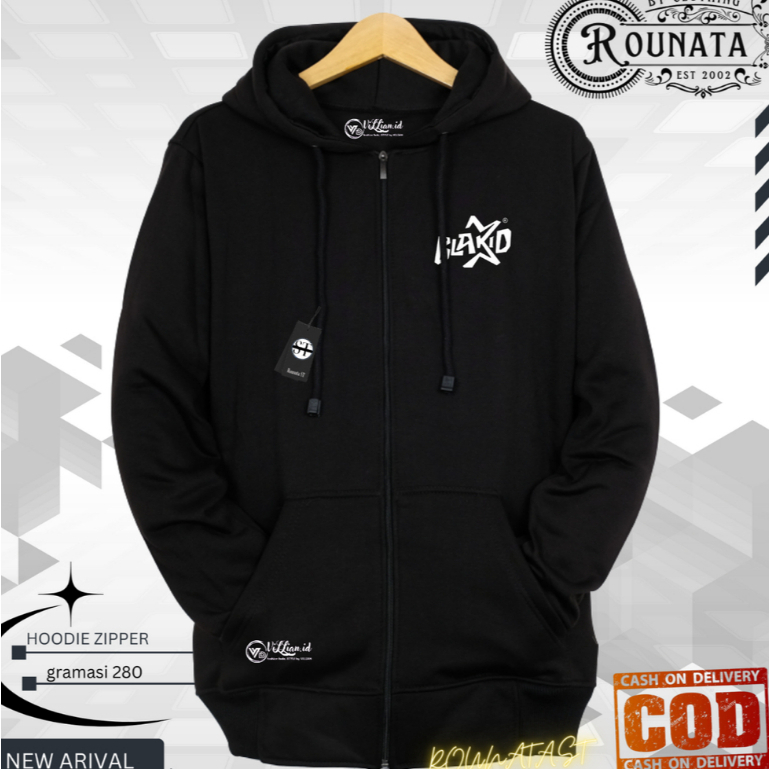 Jaket Hoodie Resleting Zipper Blackid Pria & Wanita Distro Fleece Tebal Premium Size M-XXL