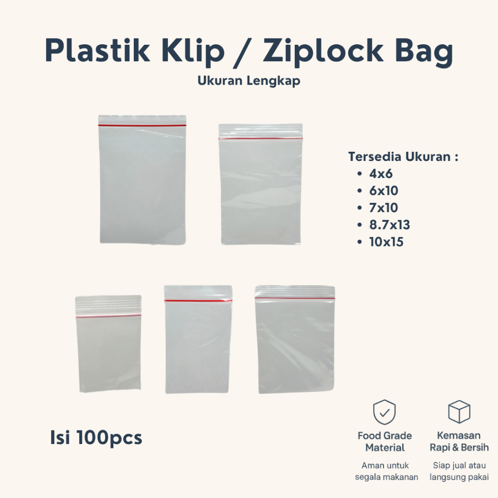 (100PCS) Plastik Klip Bening ZipLock| Plastik Penyimpanan Makanan Higienis| Plastik Serbaguna