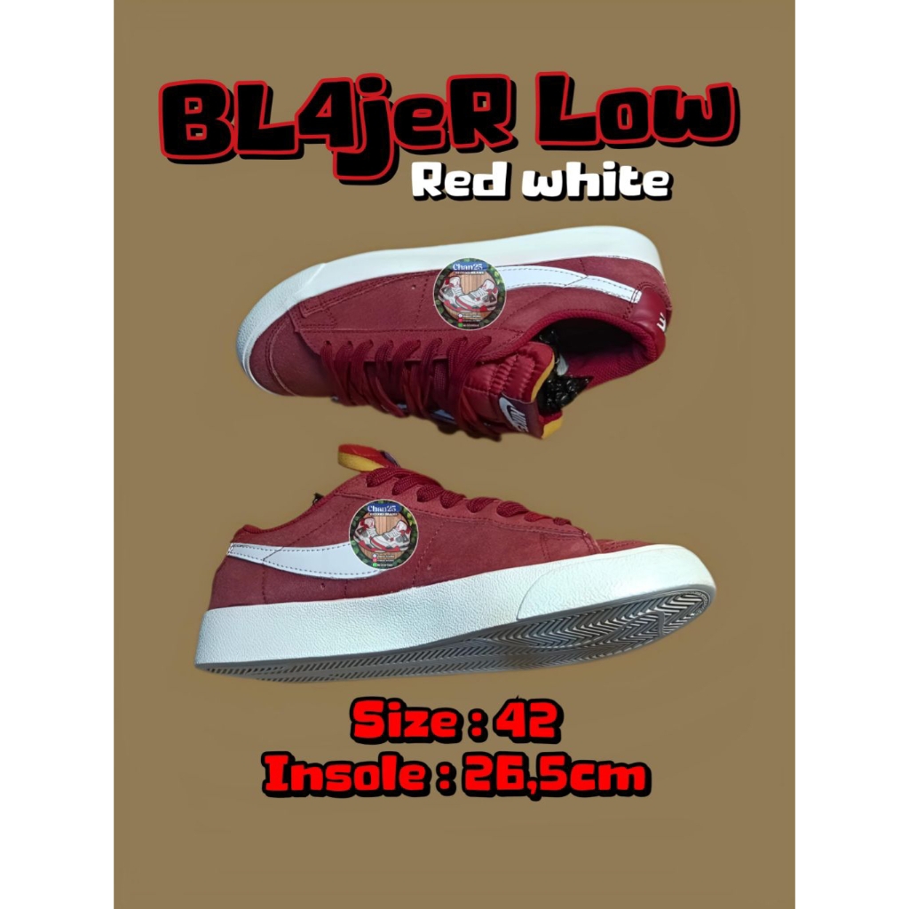 sepatu second/prelovedd sneakers/casual pria dan wanita "BLAZER LOW RED WHITE" size 42 insole 26,5cm
