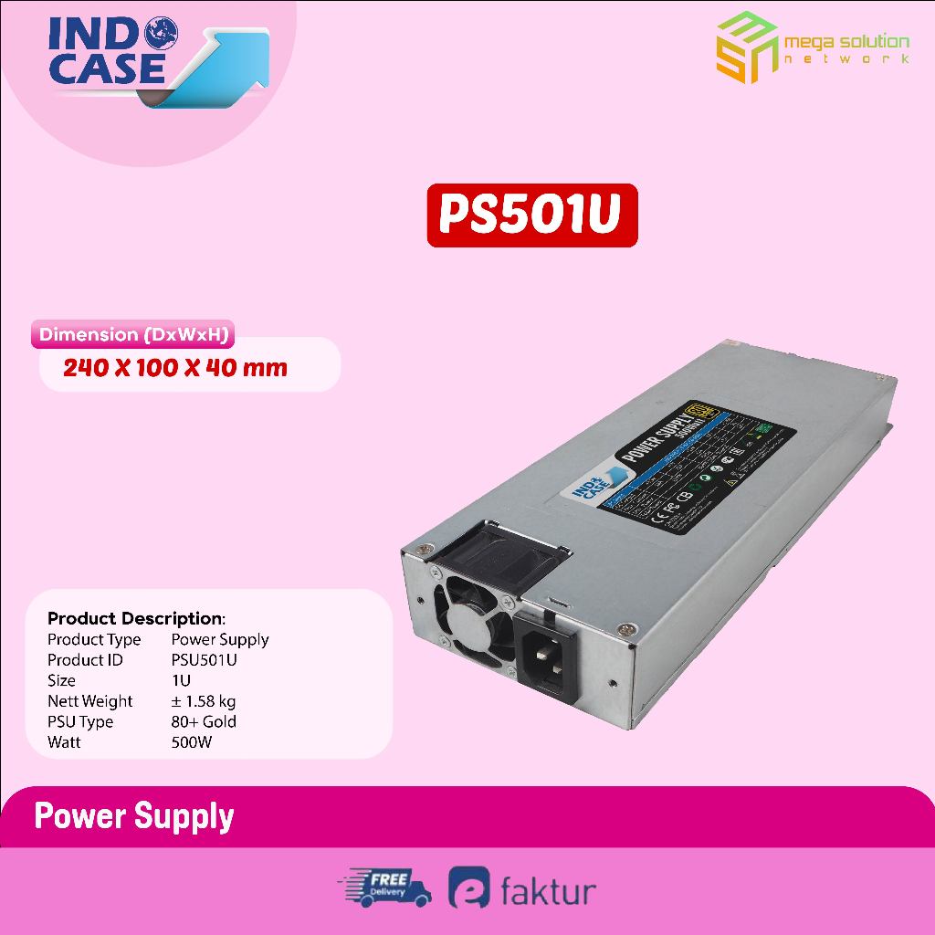 PSU501-1U (POWER SUPPLY 500W PURE FOR 1U CASE) 80+ GOLD I