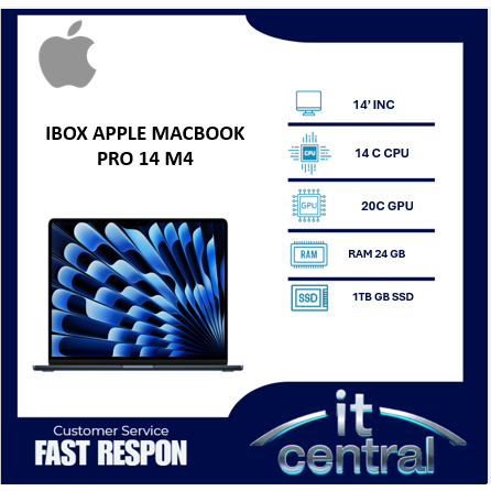 IBOX APPLE MACBOOK PRO 14 M4 PRO 20C GPU 24GB 1TB 14C CPU 14.0 SPACE BLK -MX2J3ID