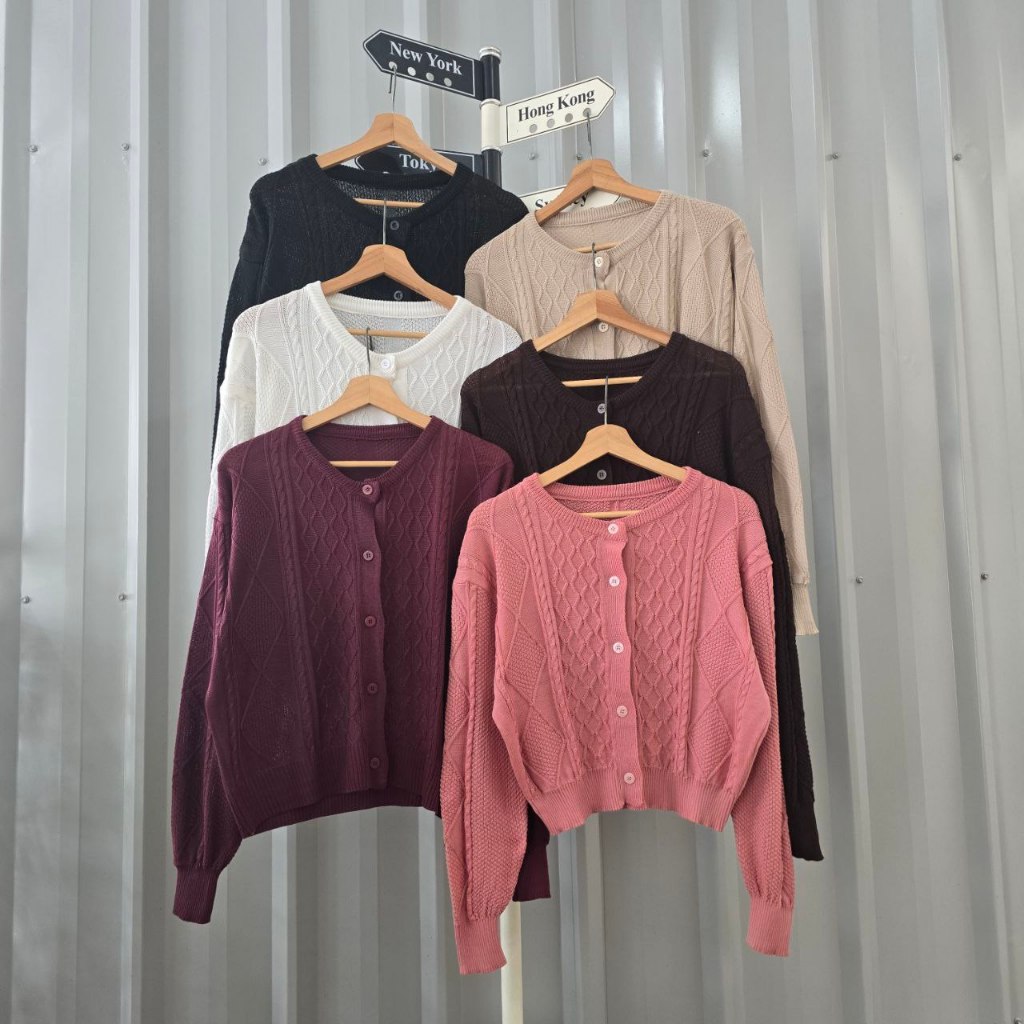 (COD) (SYUA PROJECT) CRISTAL OUTER CARDIGAN RAJUT POLA DIAMOND CEWEK KOREA STYLE ELEGAN