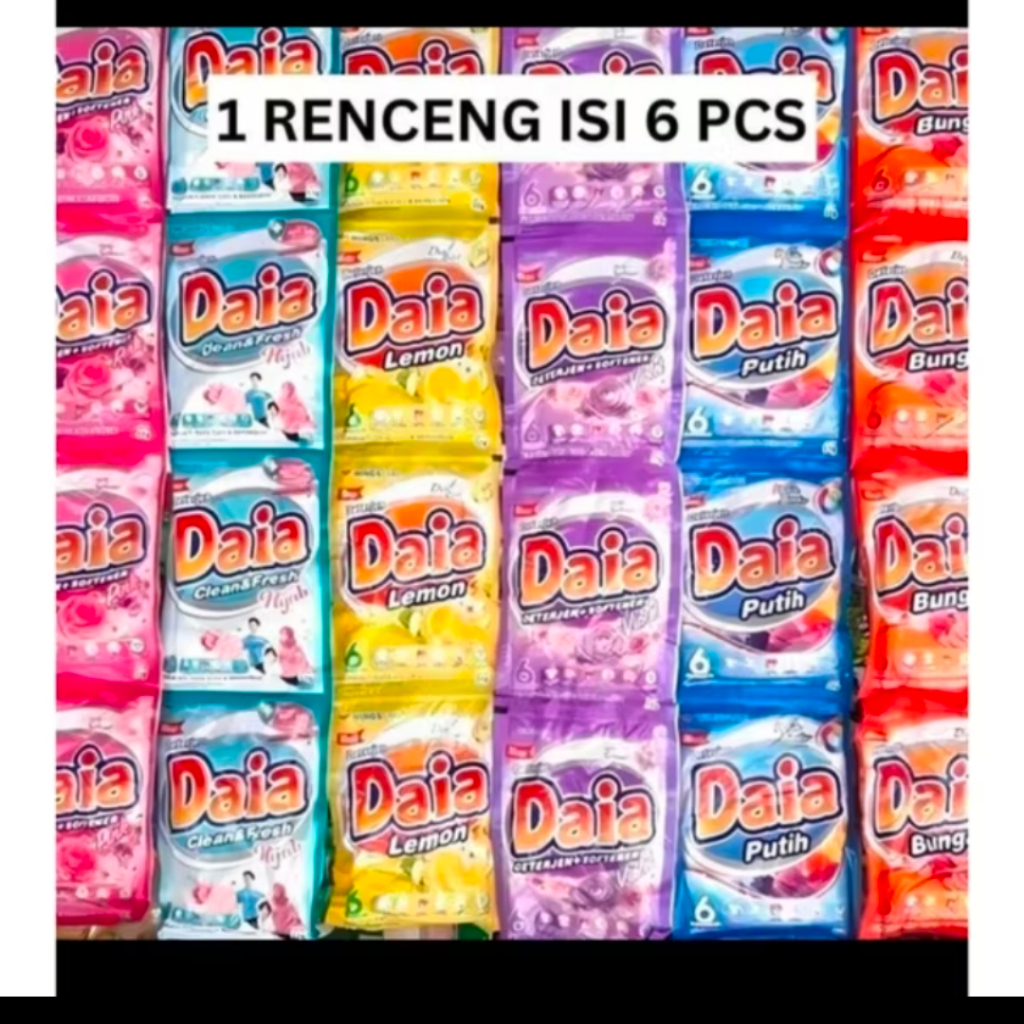 ( 1 RENCENG ISI 6 PCS ) Daia Detergent Renceng 500an Sachet 23 gr Eceran Per Renteng 6 Daia + Softer