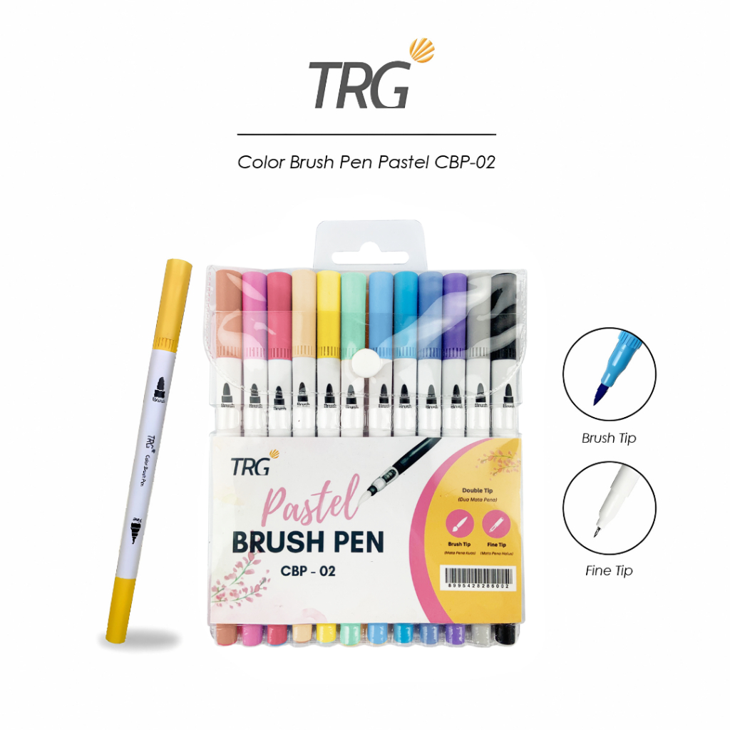 TRG Color Brush Pen Set Double Tip Pastel 12 Colors CBP-02 - Pulpen Pena Spidol Kuas Warna TRG