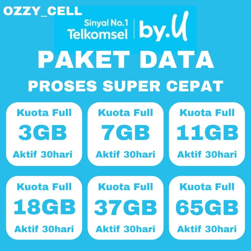 Promo Termurah Paket Data Kuota Byu Full 65GB | 37GB | 18GB | 11GB | 7GB | 4GB | 3GB | 1GB Ozzy Cell