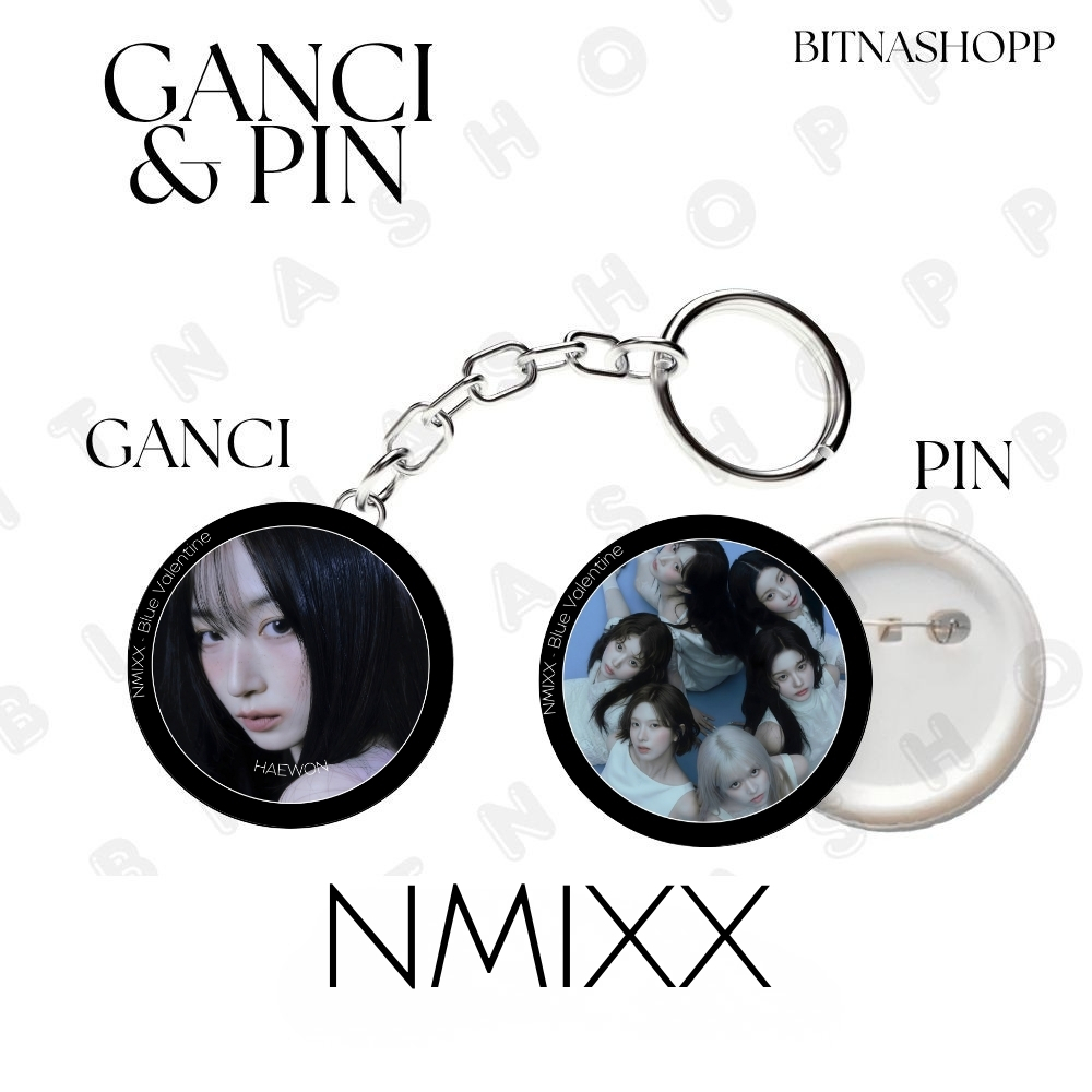 KEYCHAIN NMIXX PIN BLUE VALENTINE 58 MM GANTUNGAN KUNCI KPOP UNOFFICIAL HAEWON JIWOO KYUJIN LILY