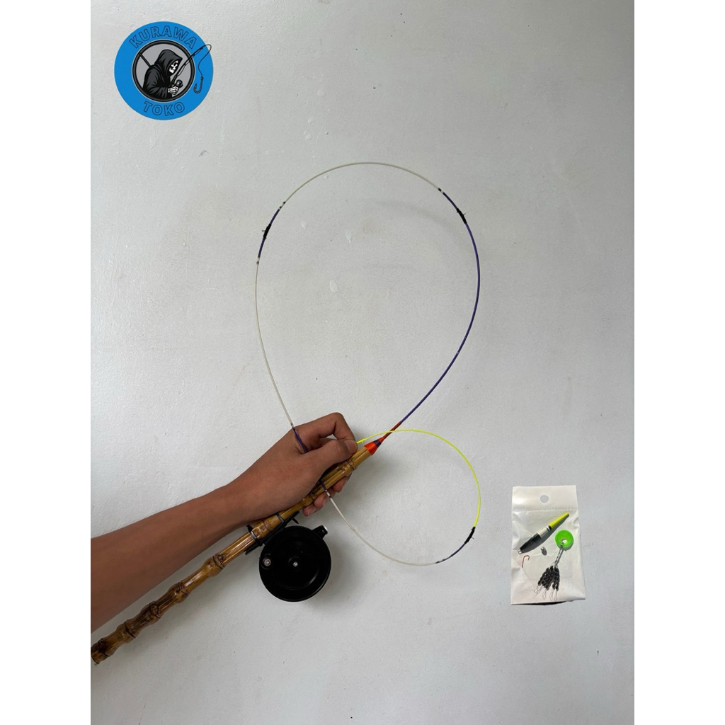 satu set joran fiber optik telkom super lentur gagang bambu cendani