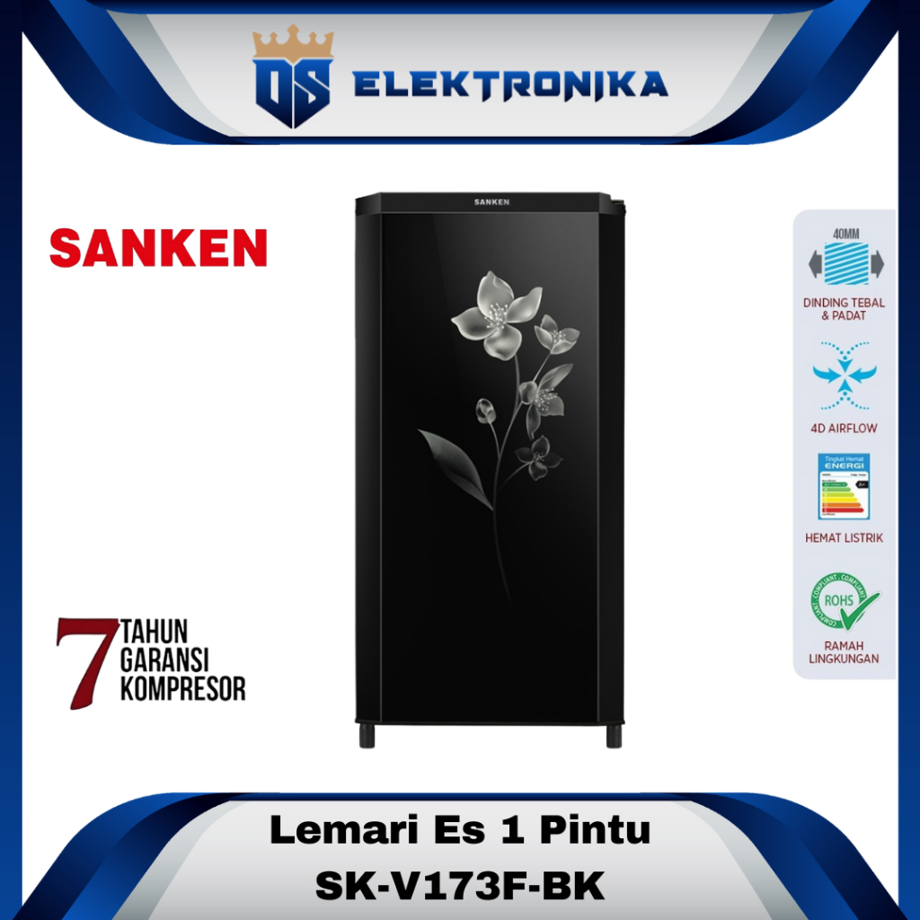SANKEN Kulkas 1pintu (170L) SK-V173F-BK