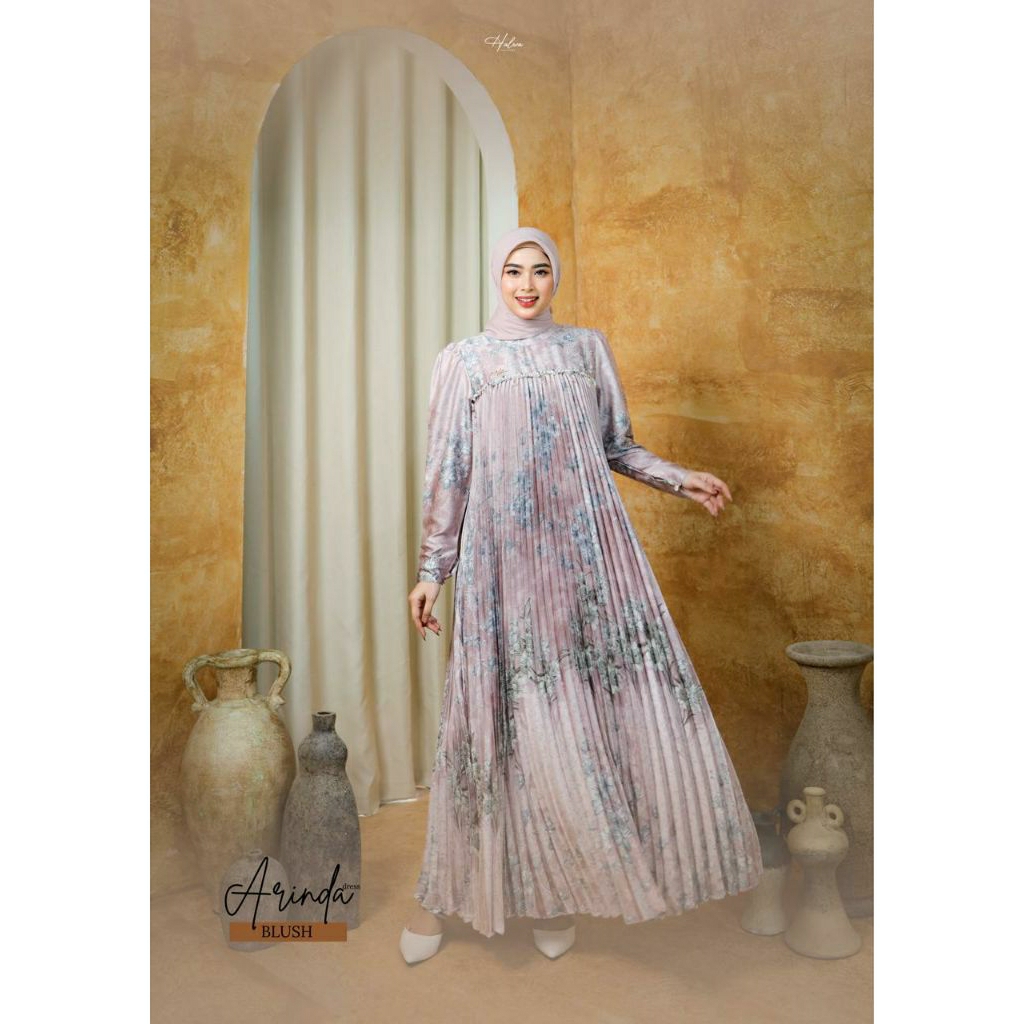 ARINDA DRESS BY HALWA APPAREL // DRESS SIMPLE CLASSY KONDANGAN ROYAL SILK PLISKET LENGAN FLUFFY