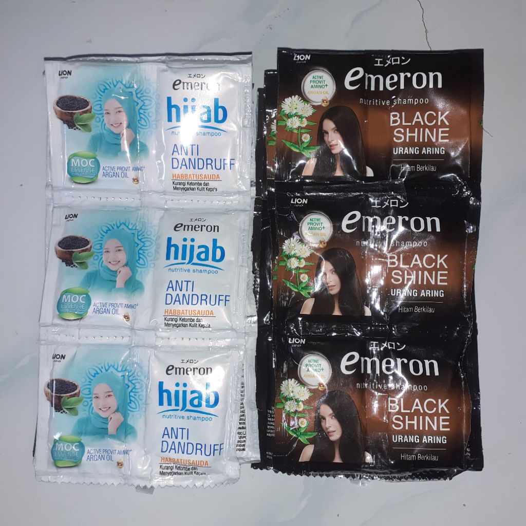 Emeron Shampoo 1 renceng isi 12 sachet Black Shine / Anti Dandruff / Clean & Fresh