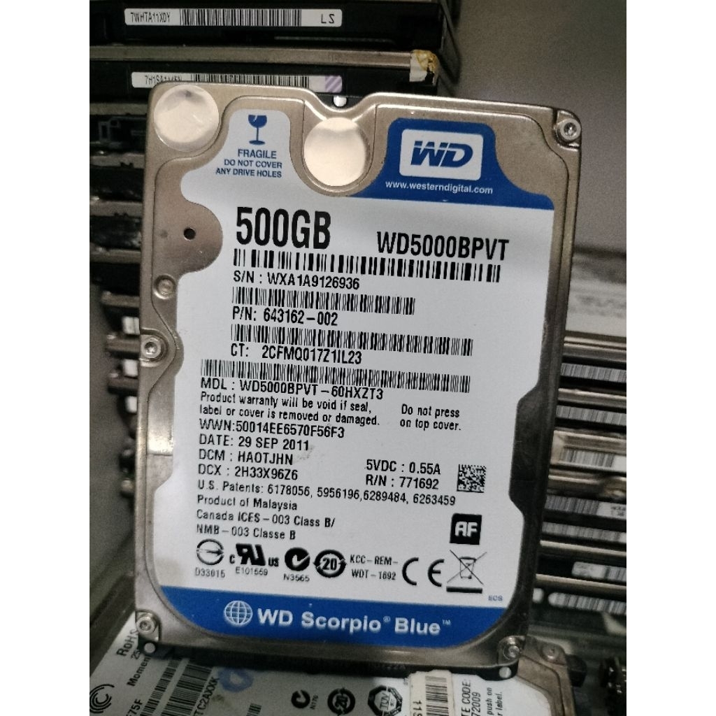 hardisk/hdd sata 2,5 inch " 500gb rusak/ruksak/bad/tidak terdetec pc