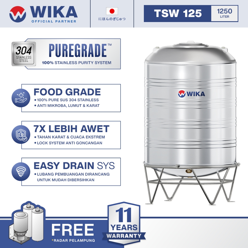 Tangki Air Stainless Wika 1250 Liter / Water Tank / Toren Air / Tandon Air